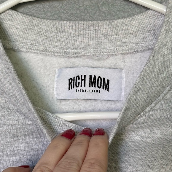 Gray “Rich Mom Brentwood” Tinx Sweatshirt with Teal and Green Text - Picture 3 of 8